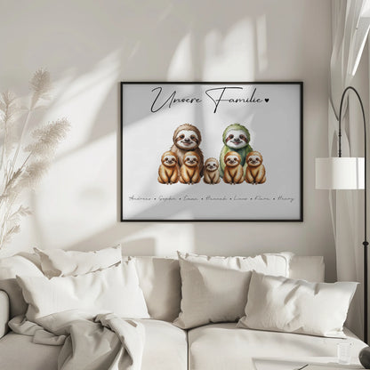 Poster Personalisiert Familie Faultier Familienporträt Geschenk für Oma Opa Mama Papa
