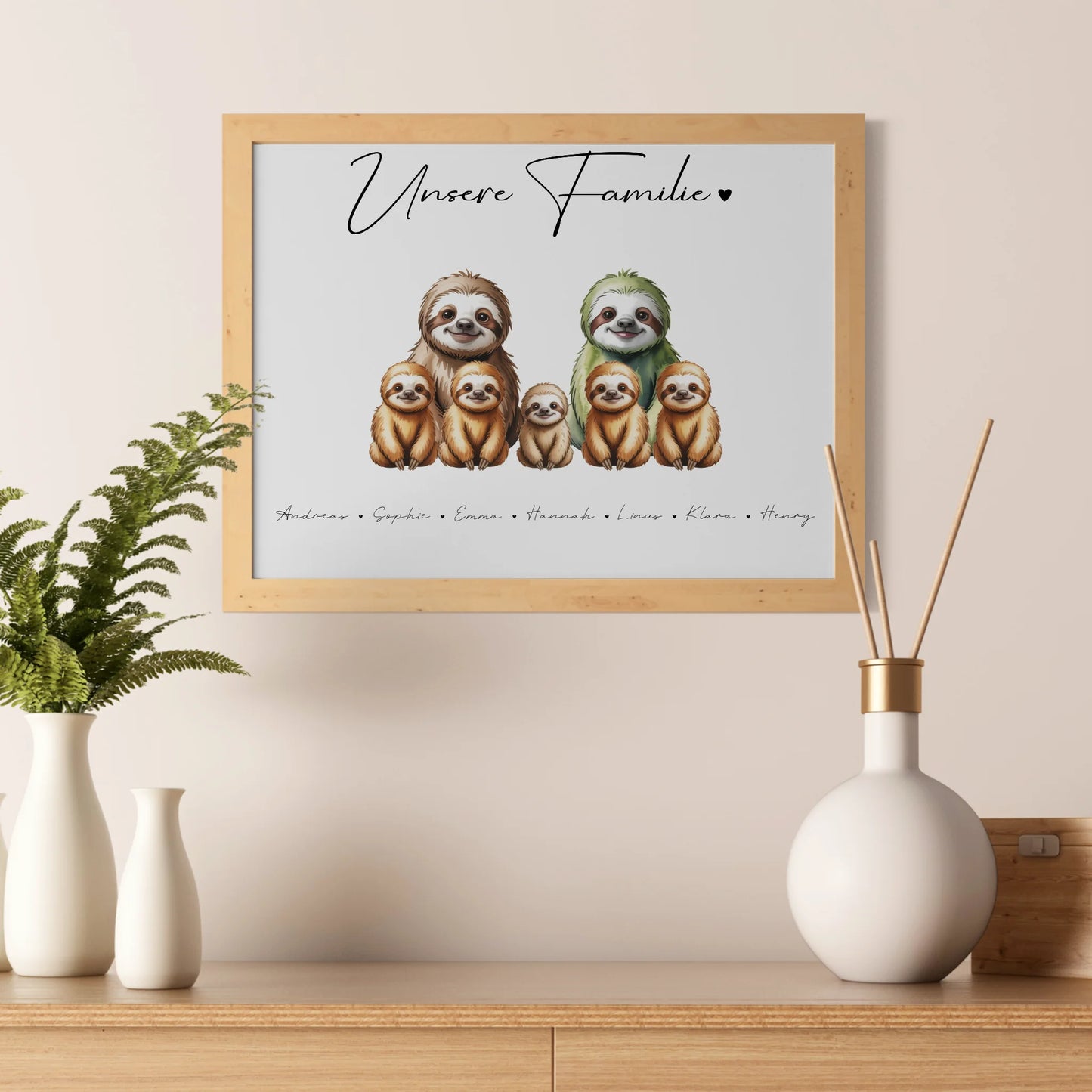 Poster Personalisiert Familie Faultier Familienporträt Geschenk für Oma Opa Mama Papa