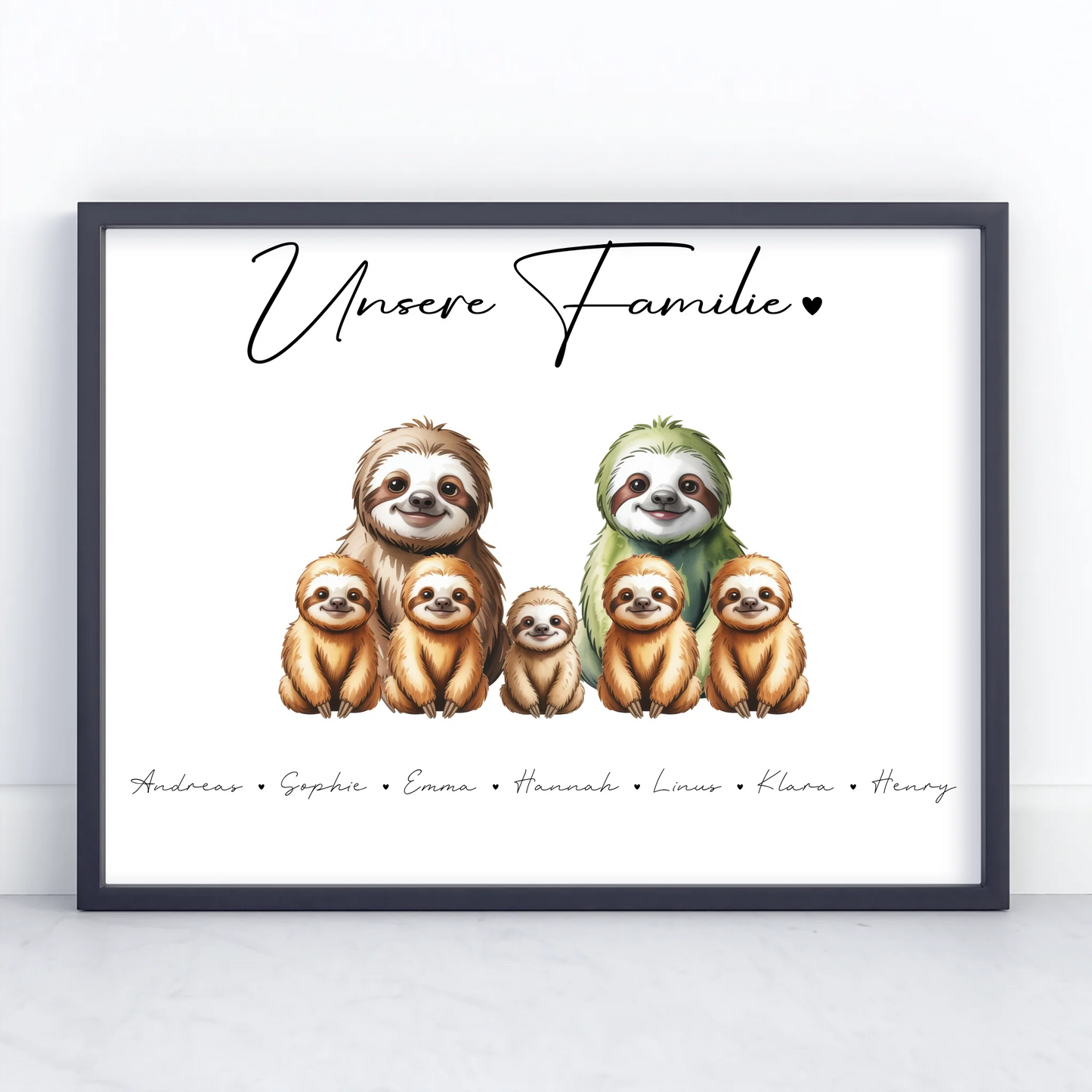 Poster Personalisiert Familie Faultier Familienporträt Geschenk für Oma Opa Mama Papa