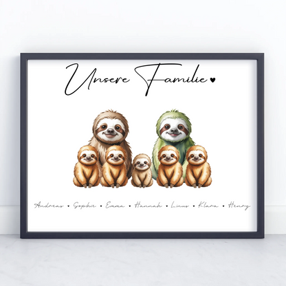 Poster Personalisiert Familie Faultier Familienporträt Geschenk für Oma Opa Mama Papa