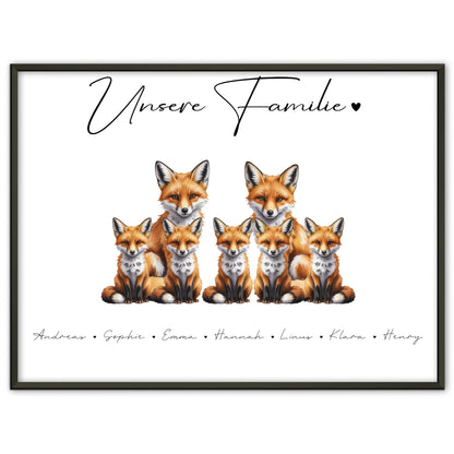 Poster Personalisiert Familie Fuchs Familienporträt Geschenk für Papa Mama Oma Opa