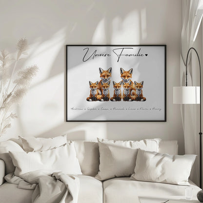 Poster Personalisiert Familie Fuchs Familienporträt Geschenk für Papa Mama Oma Opa