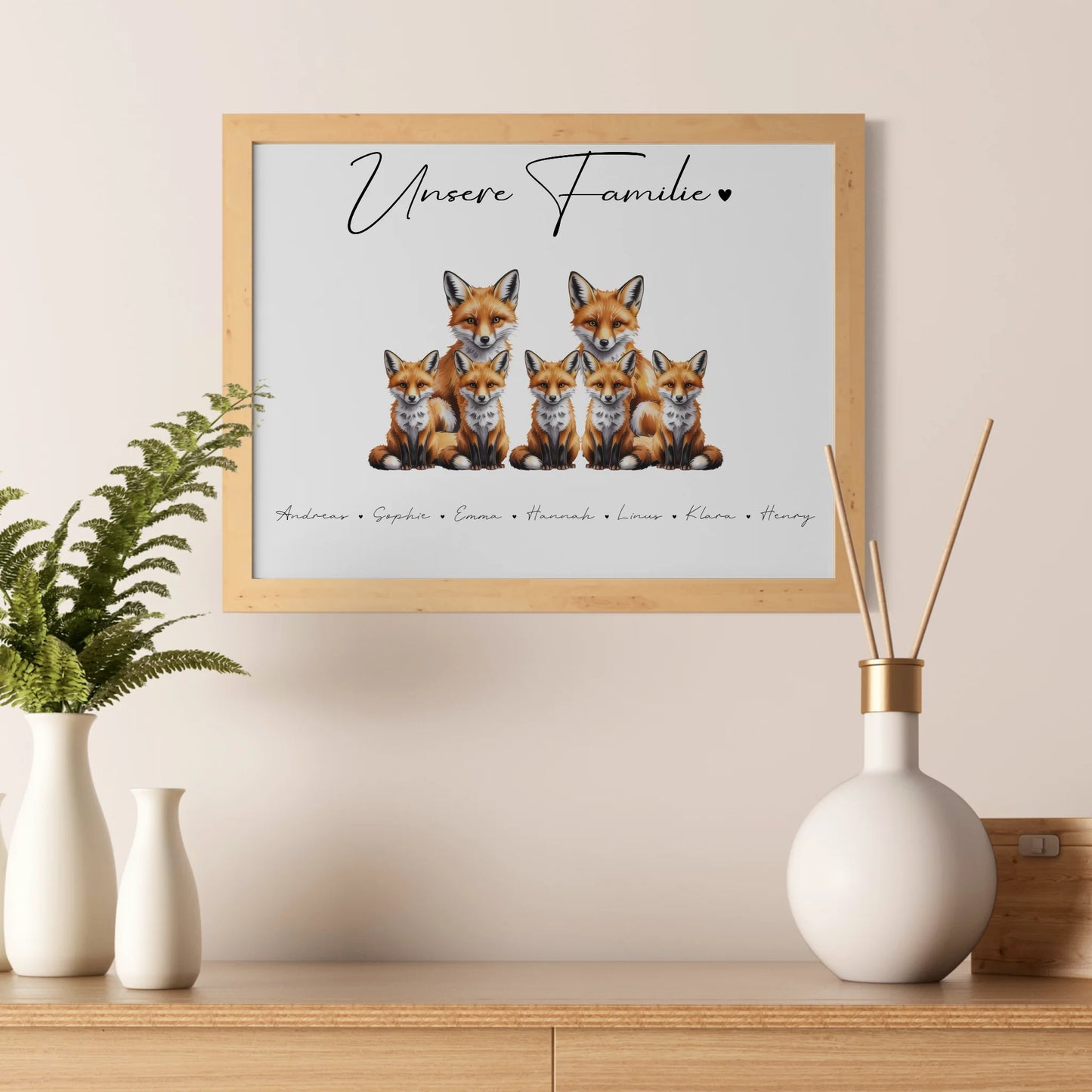 Poster Personalisiert Familie Fuchs Familienporträt Geschenk für Papa Mama Oma Opa