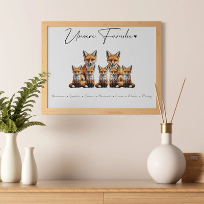 Poster Personalisiert Familie Fuchs Familienporträt Geschenk für Papa Mama Oma Opa