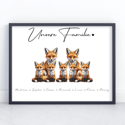Poster Personalisiert Familie Fuchs Familienporträt Geschenk für Papa Mama Oma Opa