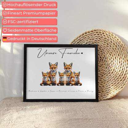 Poster Personalisiert Familie Fuchs Familienporträt Geschenk für Papa Mama Oma Opa