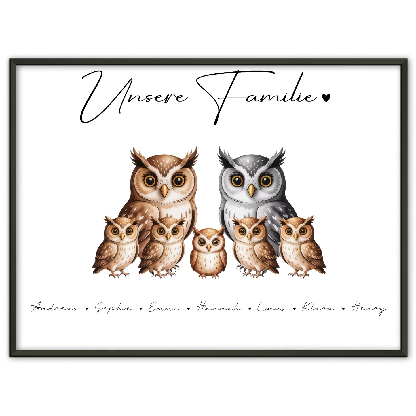 Familien Poster Eulen Familienporträt Geschenk für Mama Papa Oma Opa