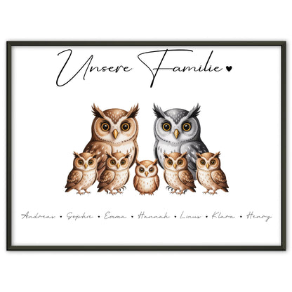 Familien Poster Eulen Familienporträt Geschenk für Mama Papa Oma Opa