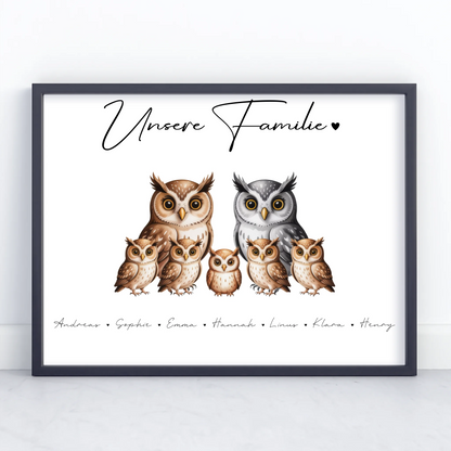 Familien Poster Eulen Familienporträt Geschenk für Mama Papa Oma Opa