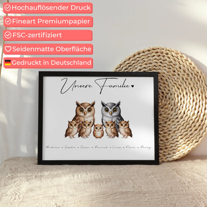 Familien Poster Eulen Familienporträt Geschenk für Mama Papa Oma Opa