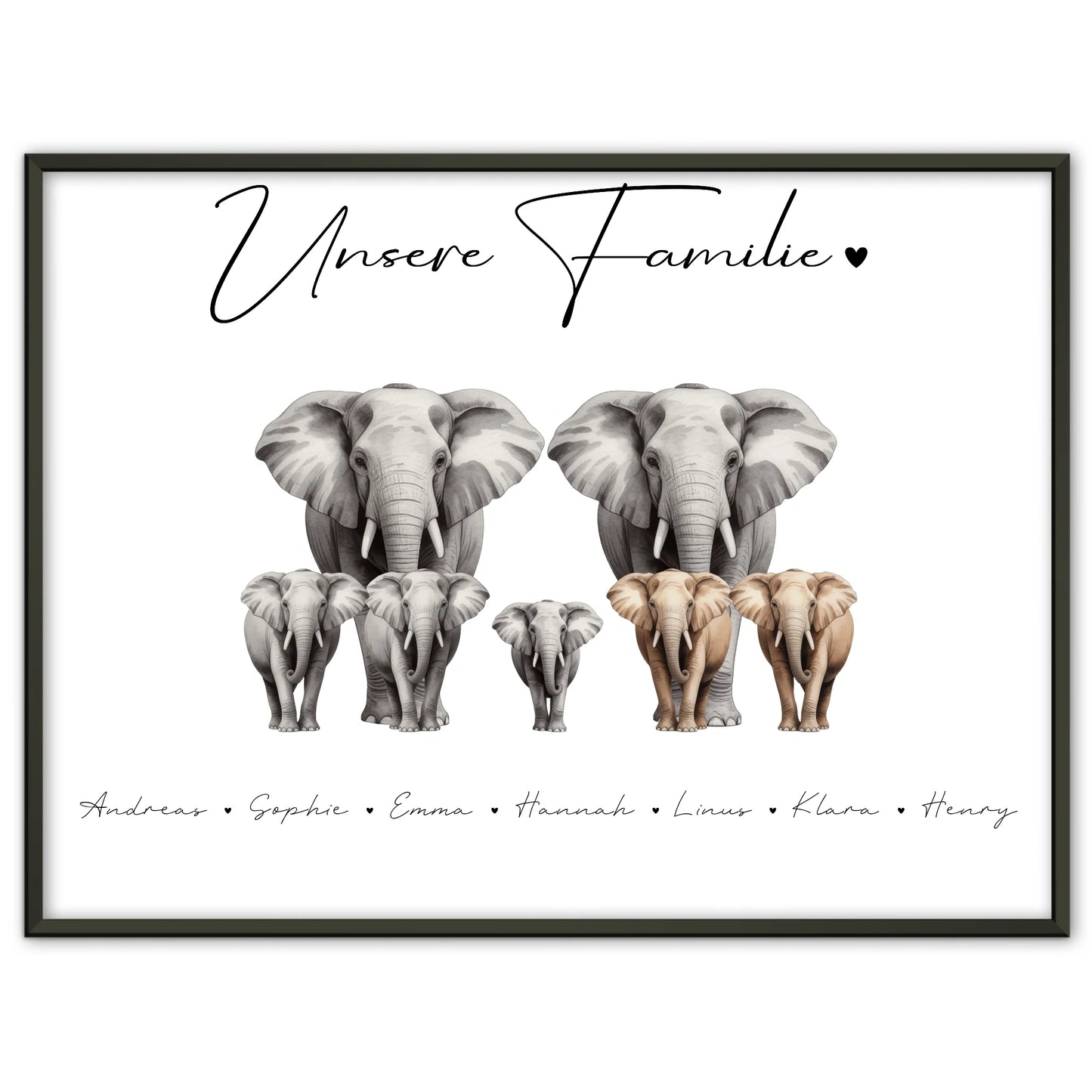 Familienposter Elefanten Familienporträt Geschenk für Oma Opa Mama Papa