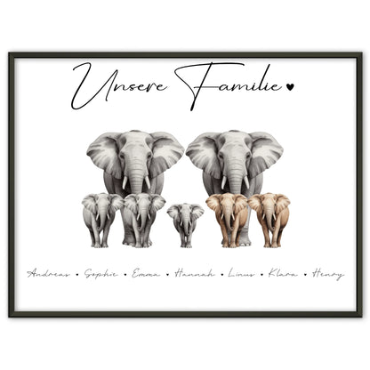 Familienposter Elefanten Familienporträt Geschenk für Oma Opa Mama Papa