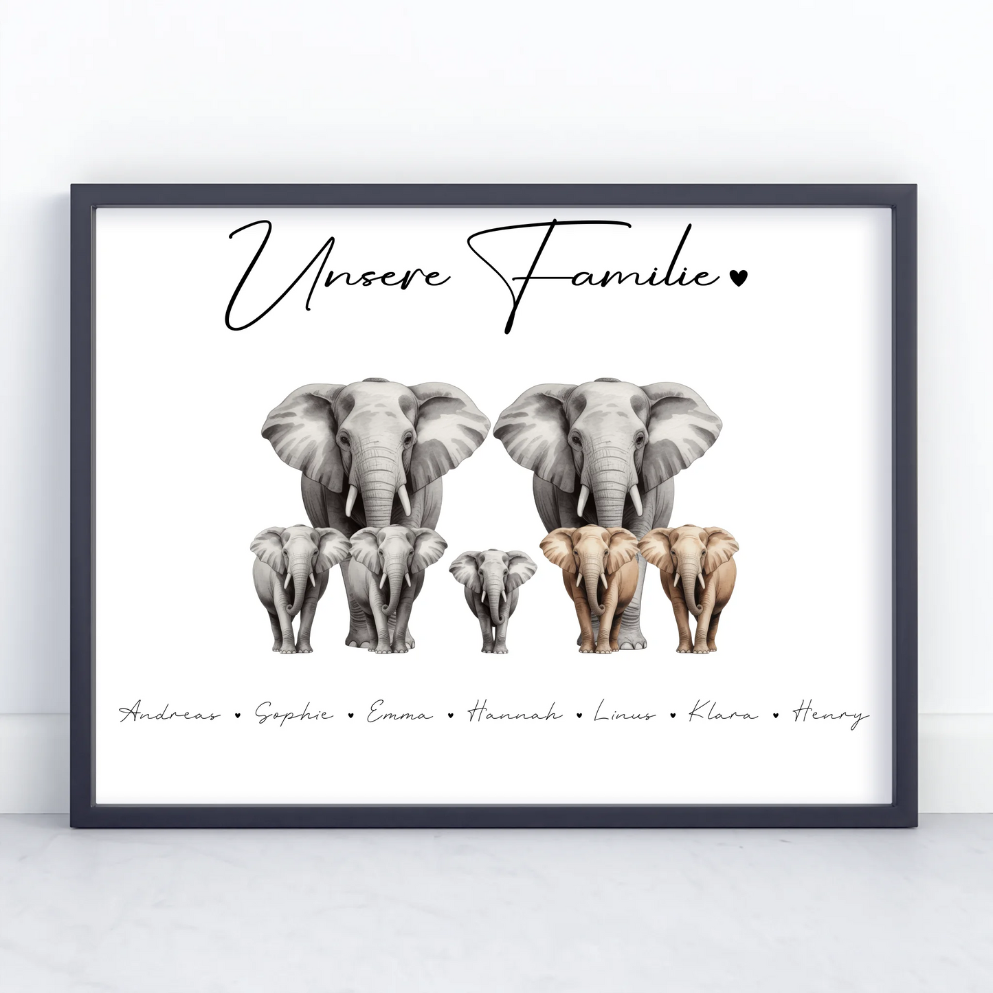 Familienposter Elefanten Familienporträt Geschenk für Oma Opa Mama Papa