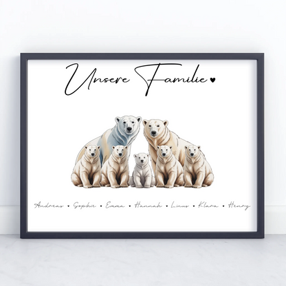 Poster Personalisiert Familie Eisbär Familienporträt Geschenk für Papa Mama Oma Opa