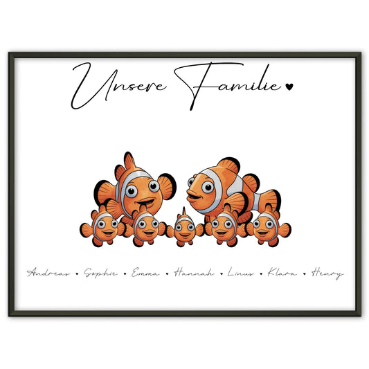 Poster Familie Namen Clownfisch Familienporträt Geschenk für Mama Papa Oma Opa