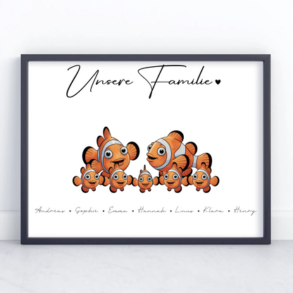 Poster Familie Namen Clownfisch Familienporträt Geschenk für Mama Papa Oma Opa