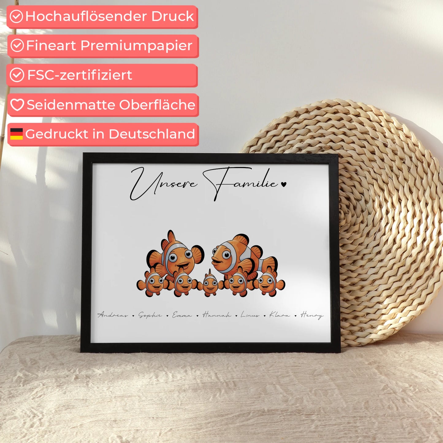Poster Familie Namen Clownfisch Familienporträt Geschenk für Mama Papa Oma Opa