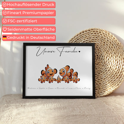 Poster Familie Namen Clownfisch Familienporträt Geschenk für Mama Papa Oma Opa