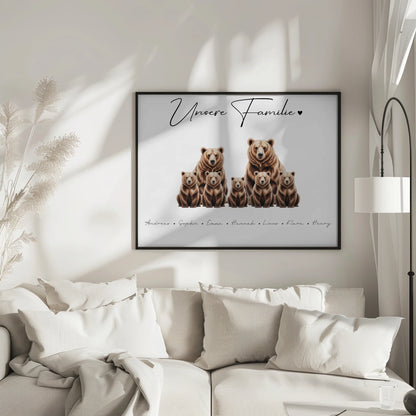 Familienposter Braunbären Familienporträt Geschenk für Mama Papa Oma Opa
