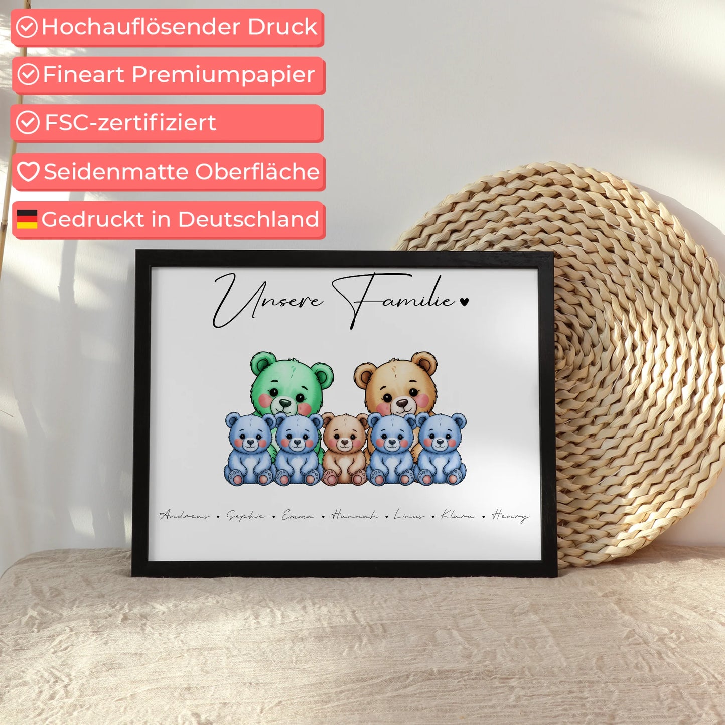 Poster Spruch Familie Bärchen Familienporträt Geschenk für Oma Opa Mama Papa