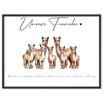 Poster Mit Namen Familie Alpaka Familienporträt Geschenk für Papa Mama Oma Opa