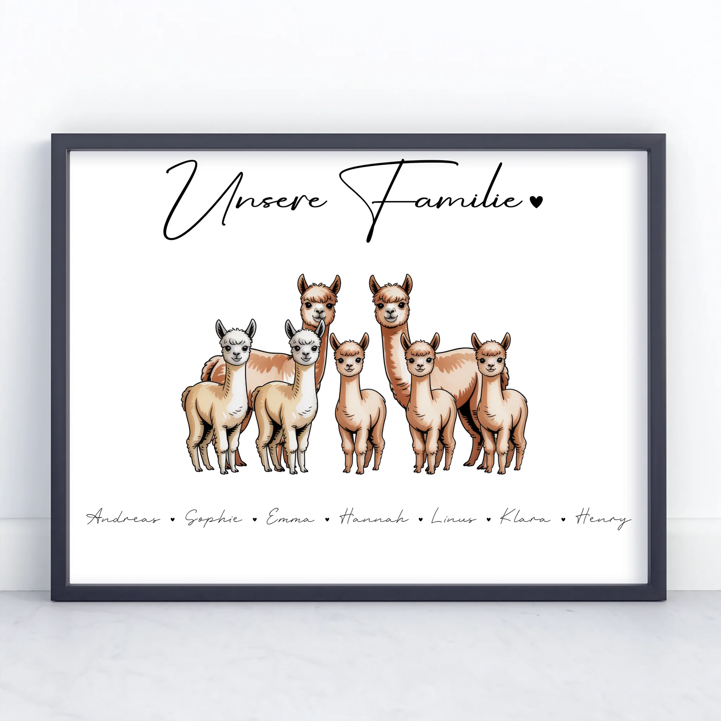 Poster Mit Namen Familie Alpaka Familienporträt Geschenk für Papa Mama Oma Opa