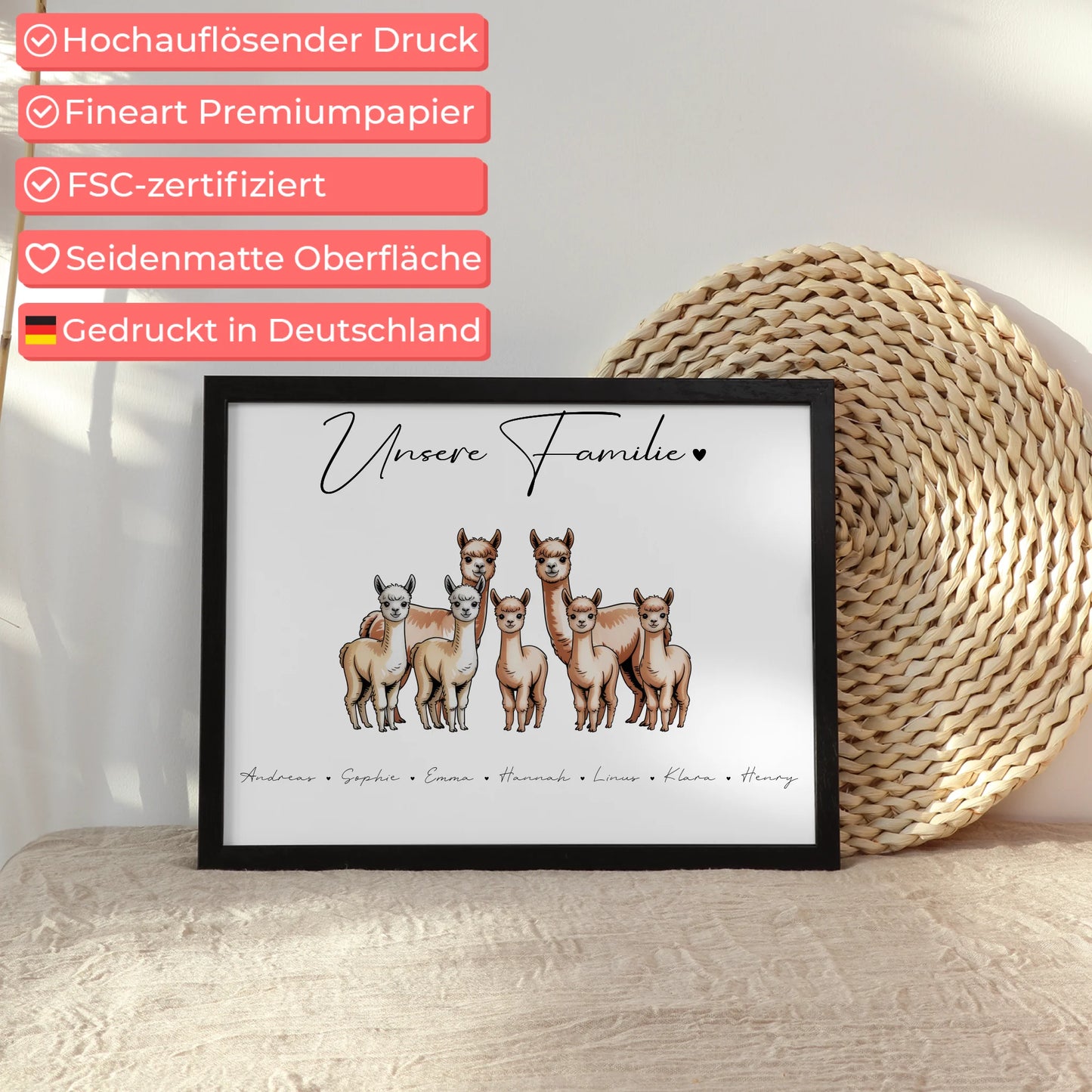 Poster Mit Namen Familie Alpaka Familienporträt Geschenk für Papa Mama Oma Opa