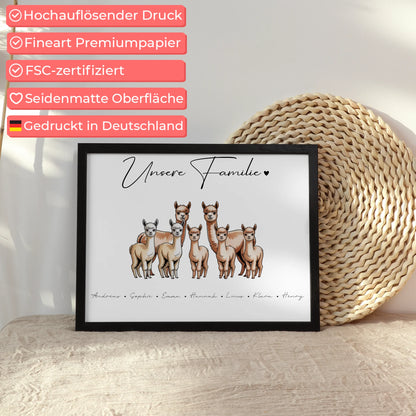 Poster Mit Namen Familie Alpaka Familienporträt Geschenk für Papa Mama Oma Opa