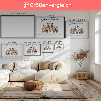 Poster Mit Namen Familie Alpaka Familienporträt Geschenk für Papa Mama Oma Opa