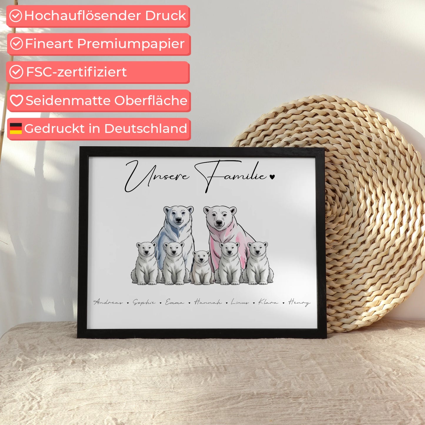 Poster Familie Mit Namen Eisbären Familienporträt Geschenk für Oma Opa Mama Papa
