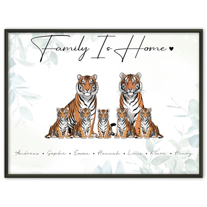 Personalisierte Poster Familie Tiger Familienporträt Geschenk für Papa Mama Oma Opa