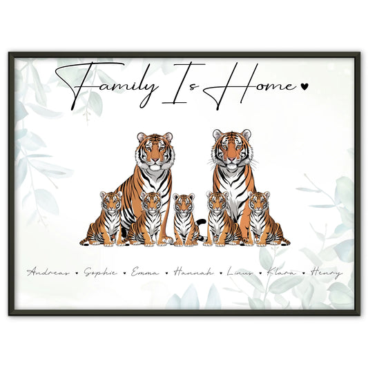 Personalisierte Poster Familie Tiger Familienporträt Geschenk für Papa Mama Oma Opa