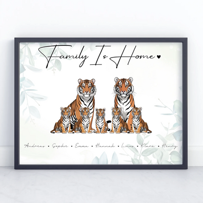 Personalisierte Poster Familie Tiger Familienporträt Geschenk für Papa Mama Oma Opa