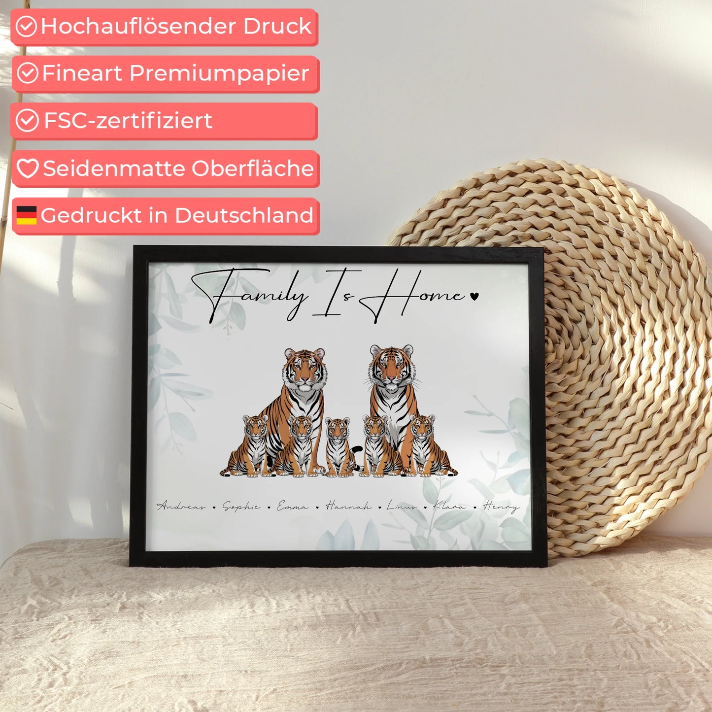 Personalisierte Poster Familie Tiger Familienporträt Geschenk für Papa Mama Oma Opa