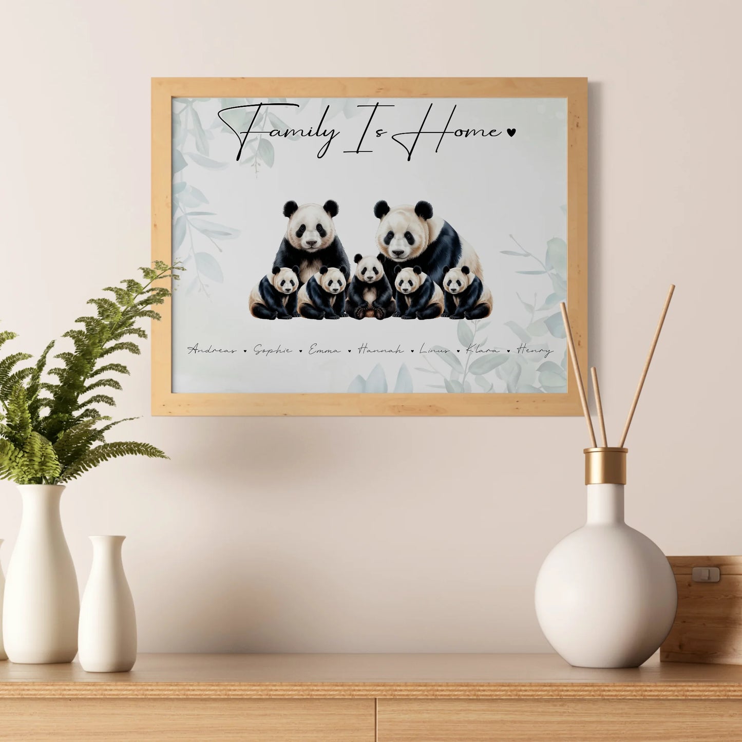 Poster Personalisiert Familie Panda Familienporträt Geschenk für Oma Opa Mama Papa