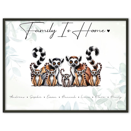 Familien Poster Personalisiert Lemur Familienporträt Geschenk für Papa Mama Oma Opa