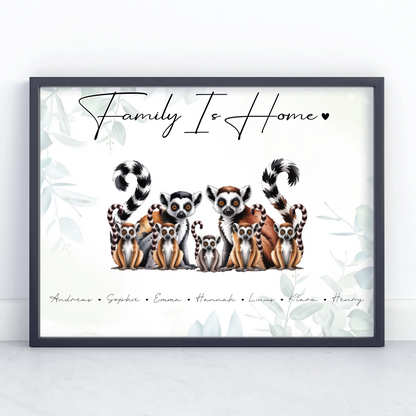 Familien Poster Personalisiert Lemur Familienporträt Geschenk für Papa Mama Oma Opa