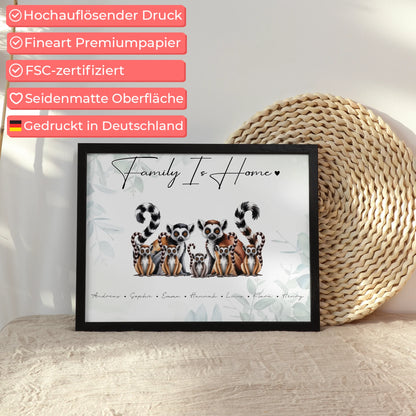 Familien Poster Personalisiert Lemur Familienporträt Geschenk für Papa Mama Oma Opa