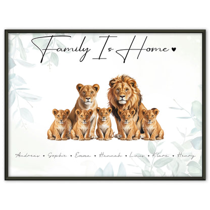 Poster Sprüche Familie Löwen Familienporträt Geschenk für Mama Papa Oma Opa