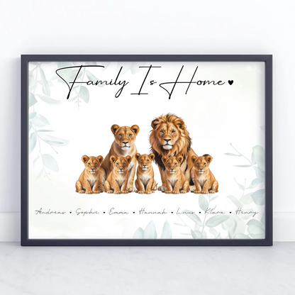 Poster Sprüche Familie Löwen Familienporträt Geschenk für Mama Papa Oma Opa