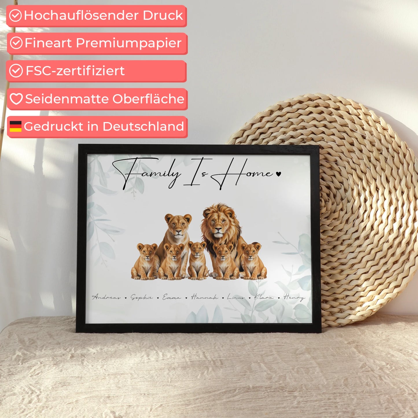 Poster Sprüche Familie Löwen Familienporträt Geschenk für Mama Papa Oma Opa