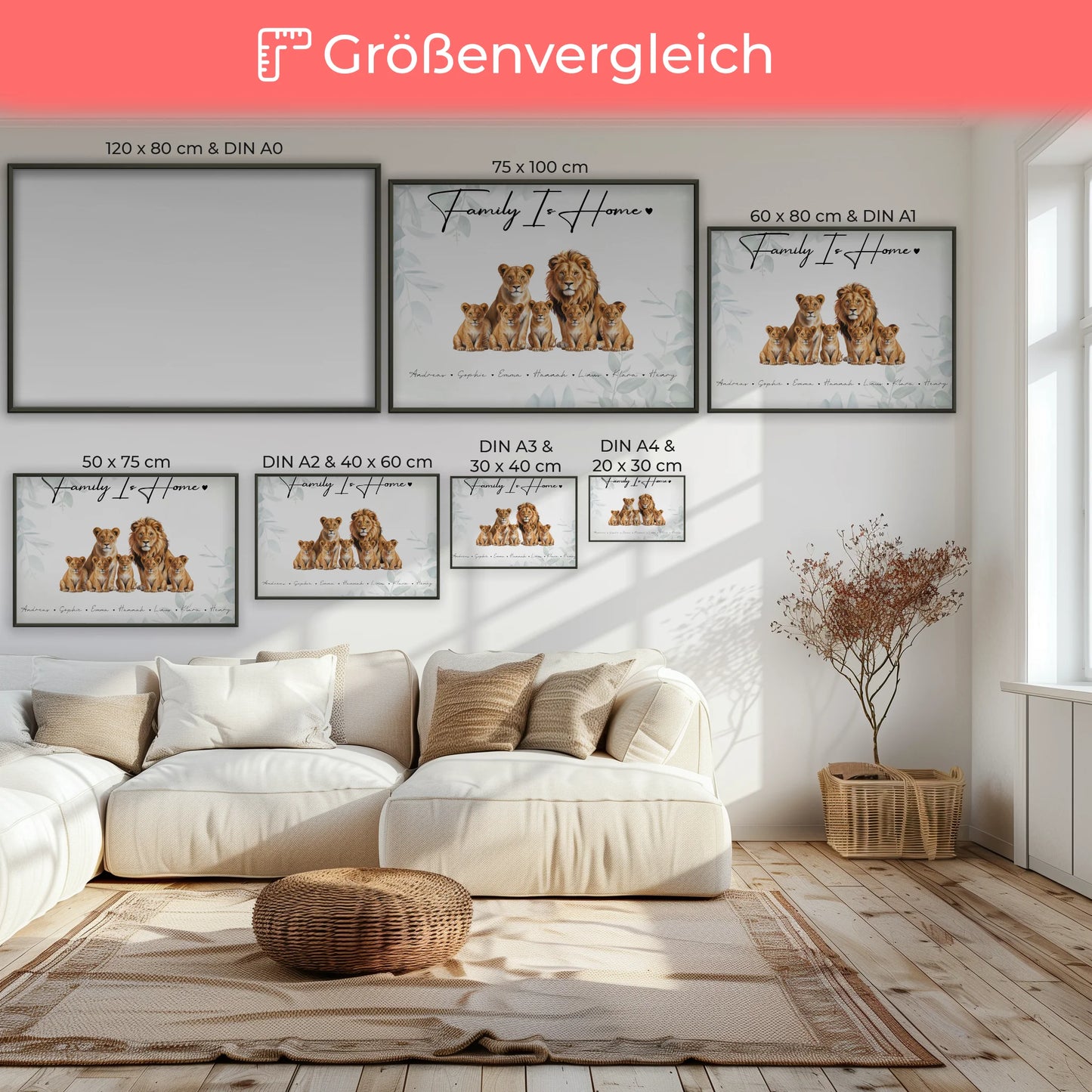 Poster Sprüche Familie Löwen Familienporträt Geschenk für Mama Papa Oma Opa