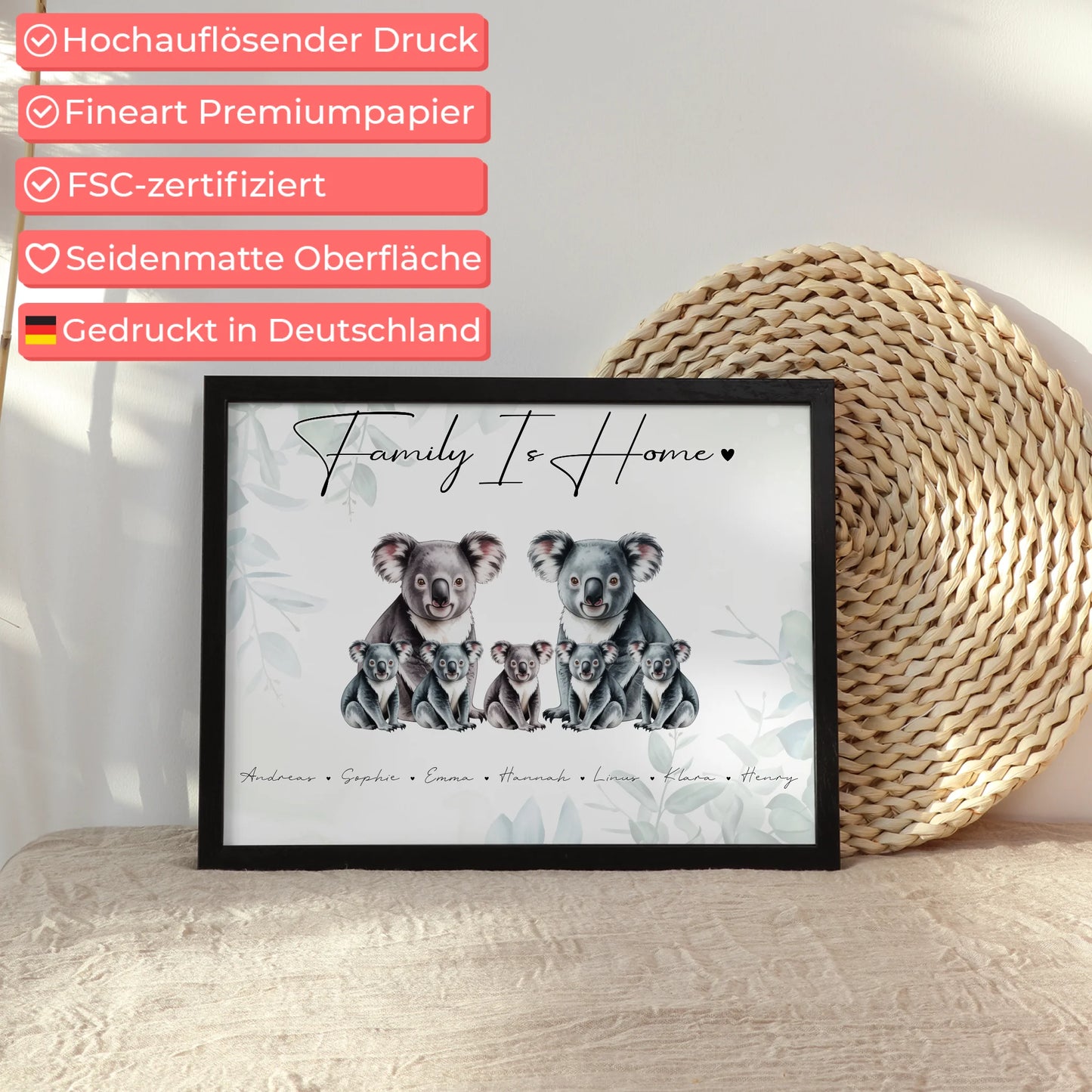 Familie Personalisiert Poster Koala Familienporträt Geschenk für Oma Opa Mama Papa