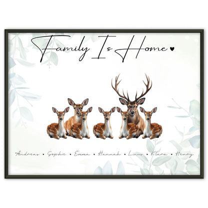 Poster Spruch Familie Reh Familienporträt Geschenk für Papa Mama Oma Opa