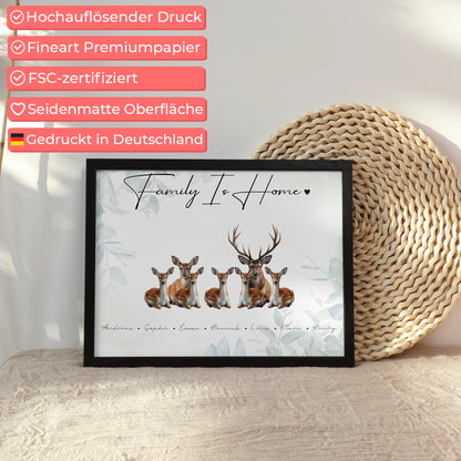 Poster Spruch Familie Reh Familienporträt Geschenk für Papa Mama Oma Opa