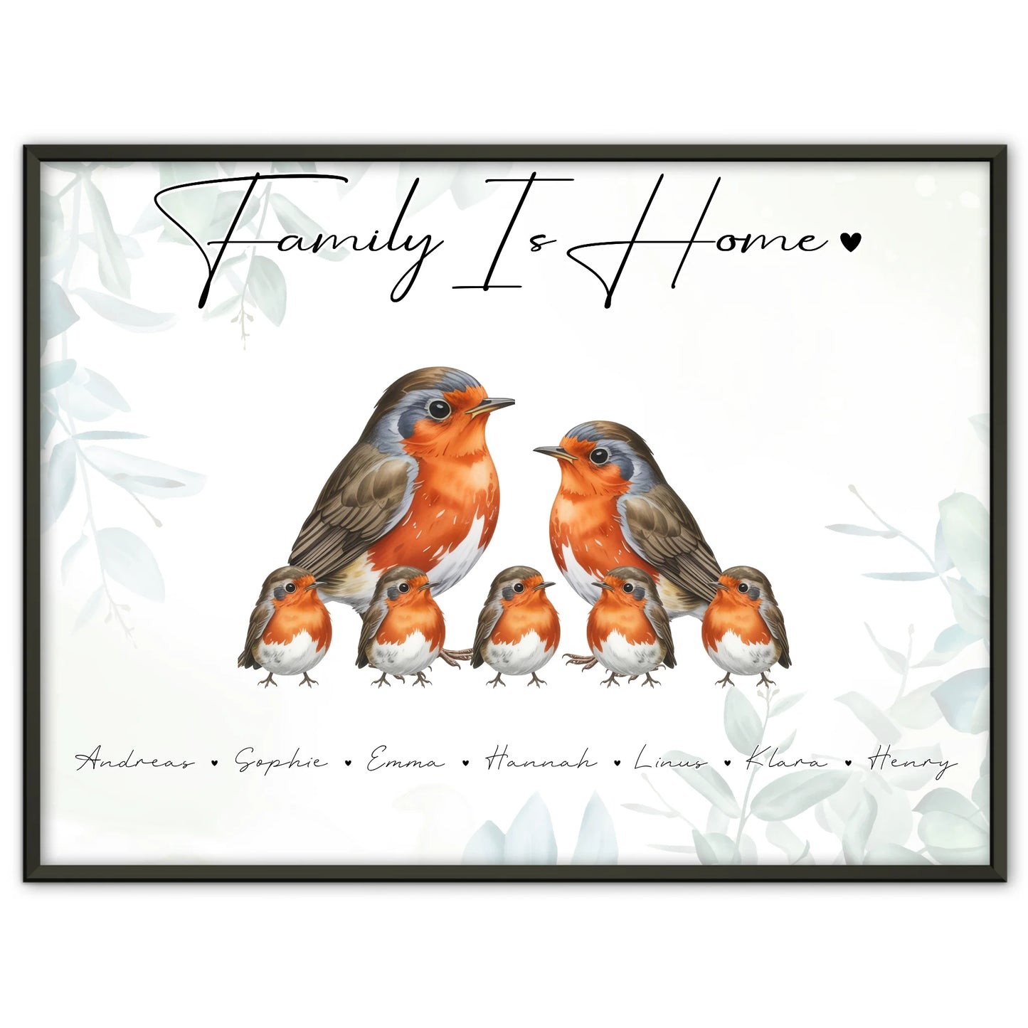 Personalisierte Familienposter Rotkehlchen Familienporträt Geschenk für Mama Papa Oma Opa