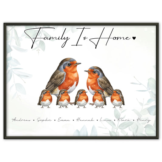 Personalisierte Familienposter Rotkehlchen Familienporträt Geschenk für Mama Papa Oma Opa