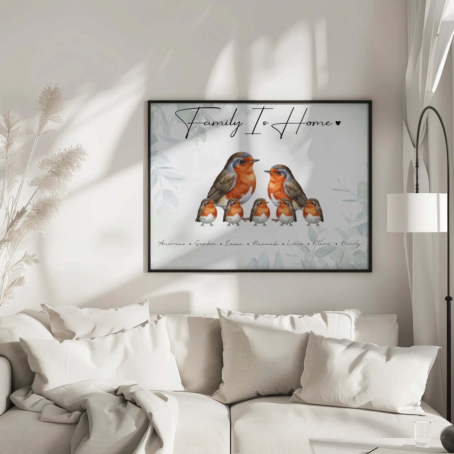 Personalisierte Familienposter Rotkehlchen Familienporträt Geschenk für Mama Papa Oma Opa