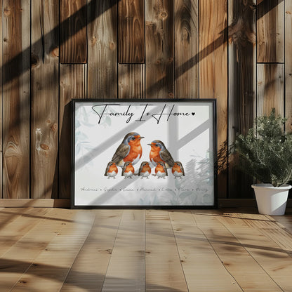 Personalisierte Familienposter Rotkehlchen Familienporträt Geschenk für Mama Papa Oma Opa