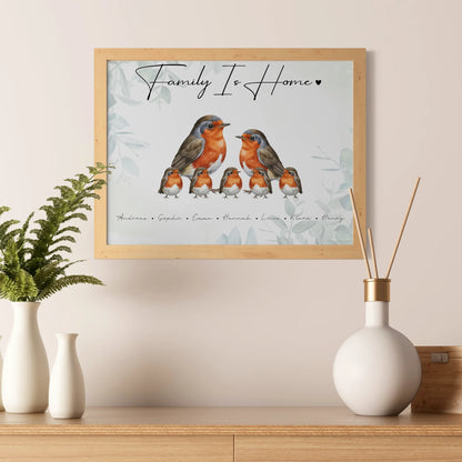 Personalisierte Familienposter Rotkehlchen Familienporträt Geschenk für Mama Papa Oma Opa